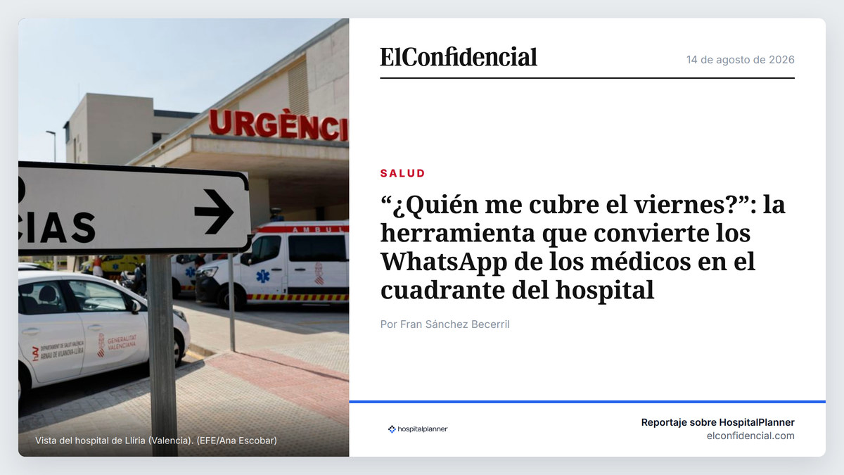 Reportaje de El Confidencial sobre HospitalPlanner, publicado el 14 de agosto de 2026 en la sección de Salud